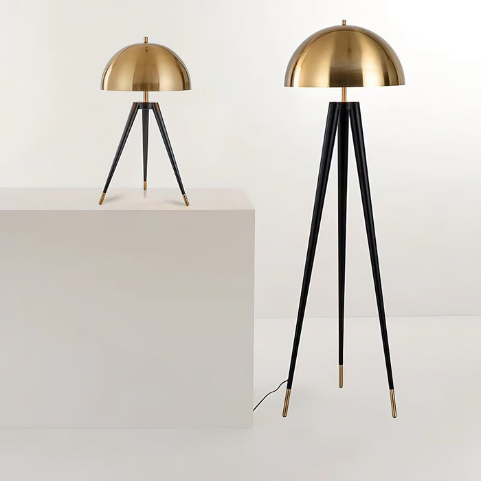 Three Legged Gold Gong Table Lamp 13.8"