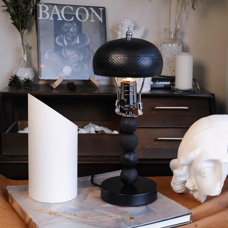 Turned Wood Candlestick Shaped Table Lamp 4.7"