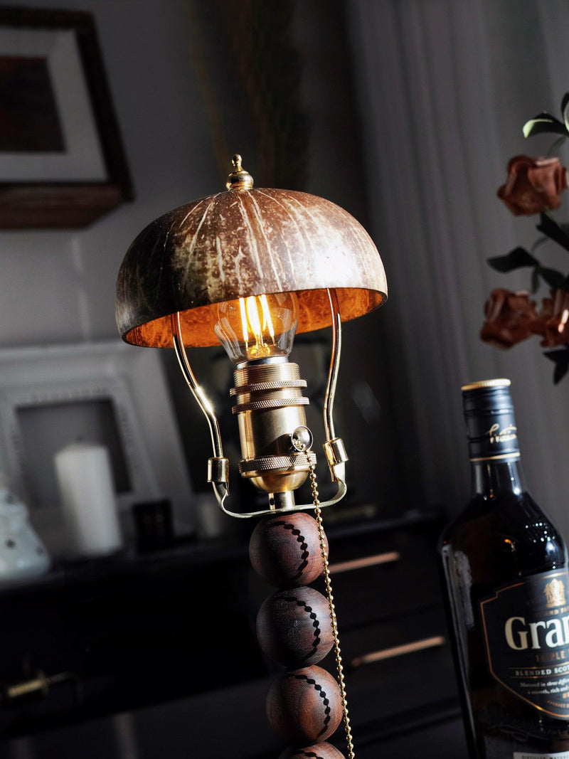 Turned Wood Candlestick Shaped Table Lamp 4.7"