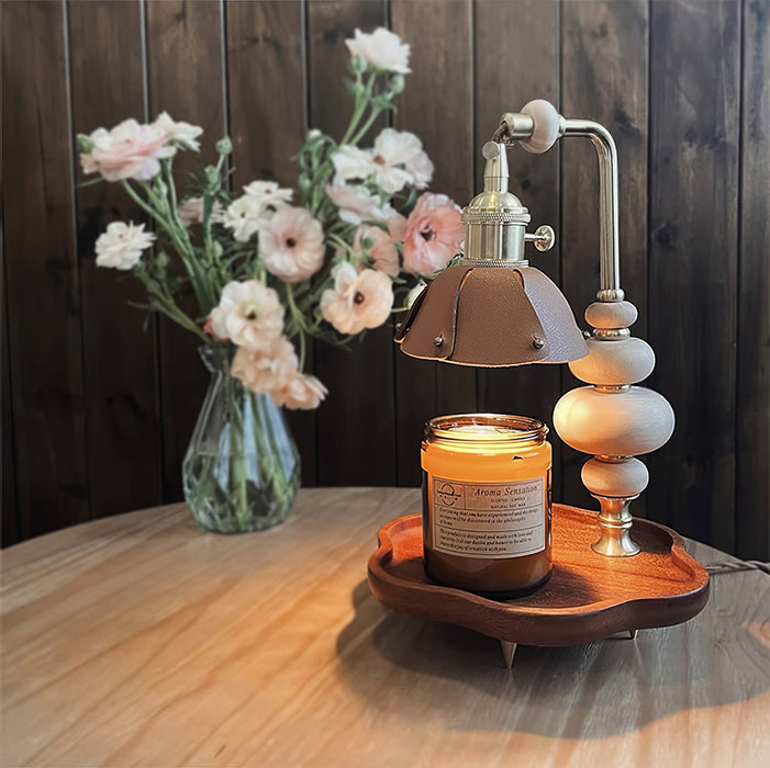 Walnut Flower Tray Table Lamp 7.1"