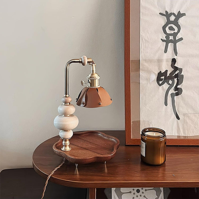 Walnut Flower Tray Table Lamp 7.1"