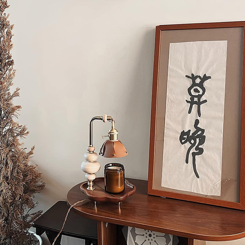 Walnut Flower Tray Table Lamp 7.1"