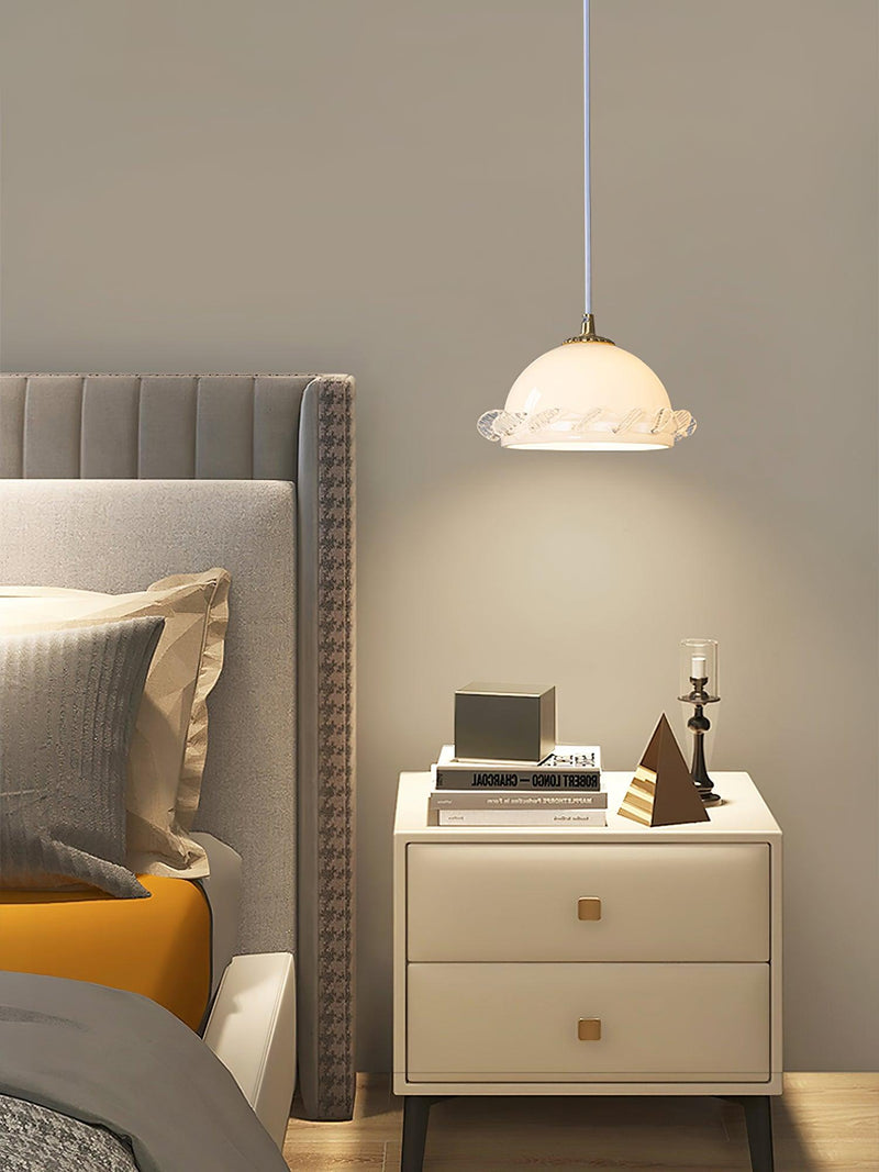 White Glass Antique French Pendant Light 7.3"