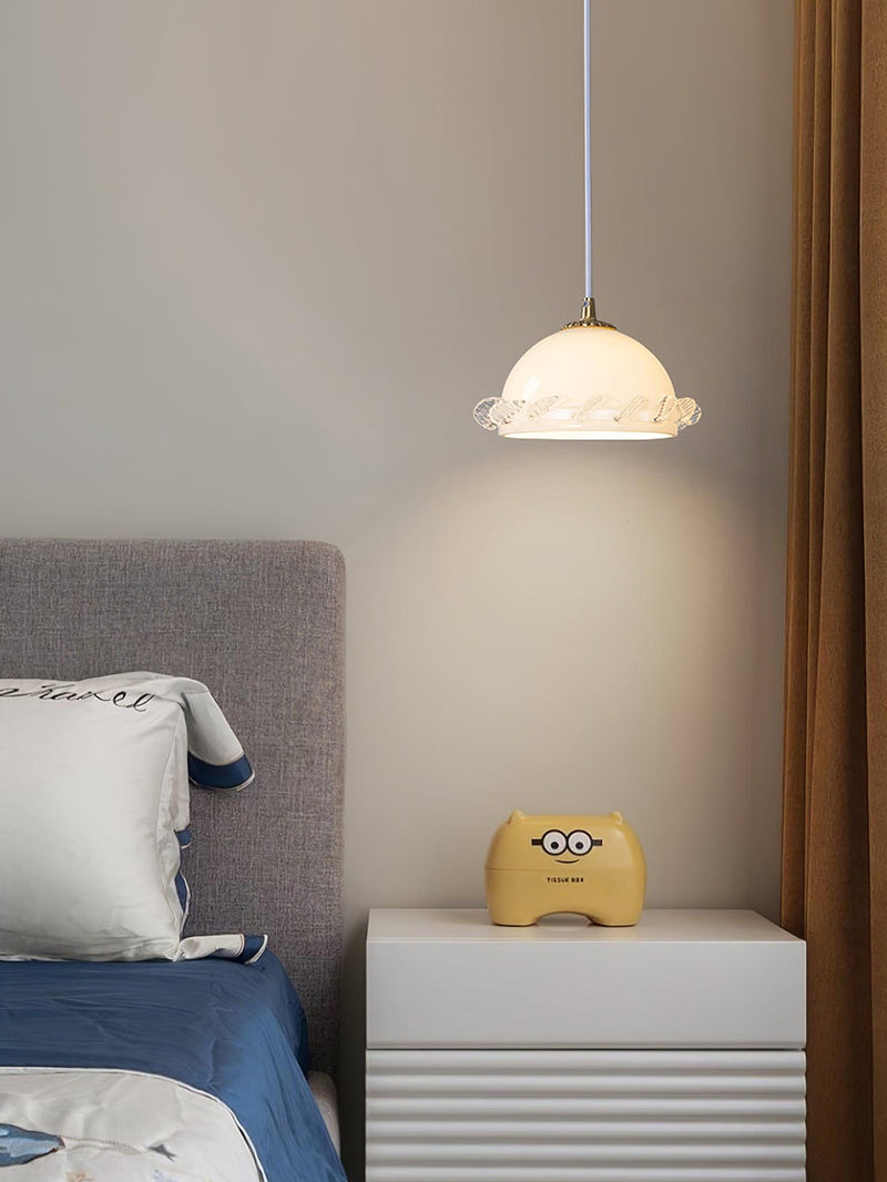 White Glass Antique French Pendant Light 7.3"