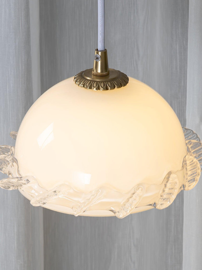 White Glass Antique French Pendant Light 7.3"