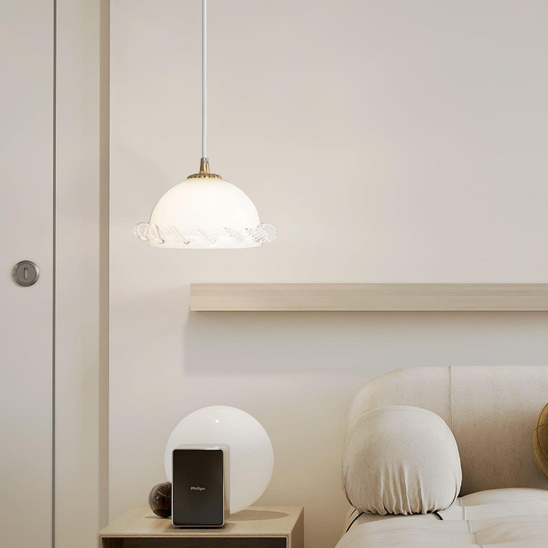 White Glass Antique French Pendant Light 7.3"