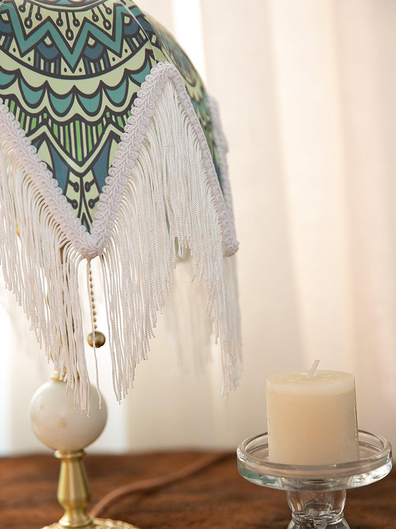 With Fringes Vintage Flowered Table Lamp 8.7"