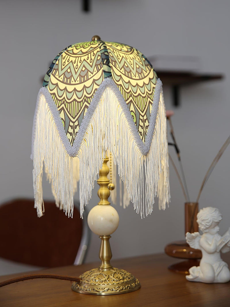 With Fringes Vintage Flowered Table Lamp 8.7"
