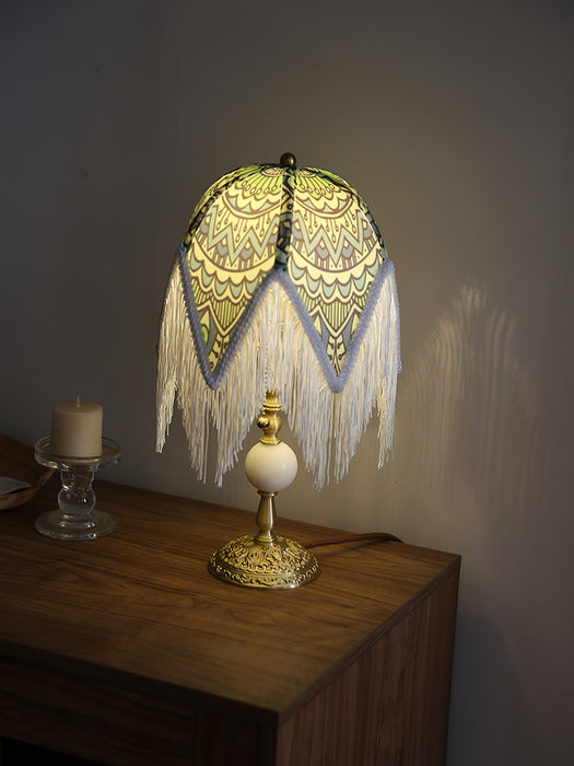 With Fringes Vintage Flowered Table Lamp 8.7"