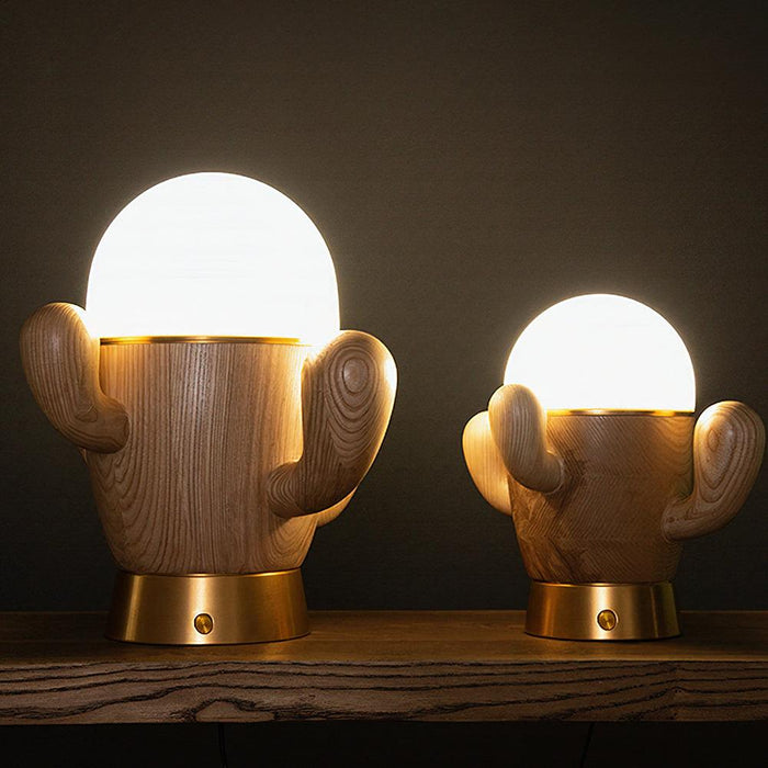 Wooden Cactus Table Lamp