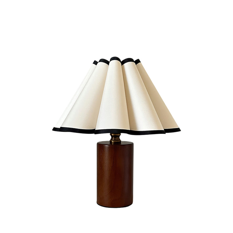 Wooden Pillar Pleated Table Lamp