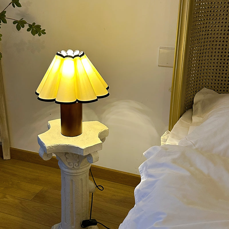 Wooden Pillar Pleated Table Lamp