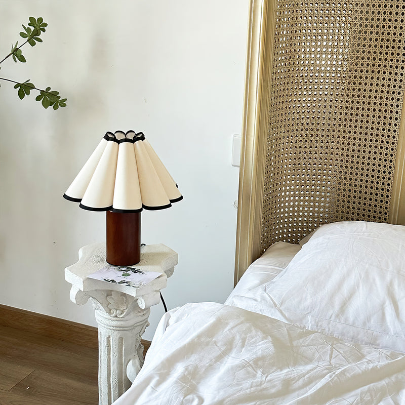 Wooden Pillar Pleated Table Lamp