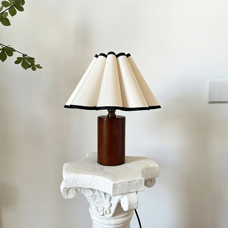 Wooden Pillar Pleated Table Lamp
