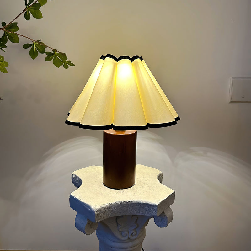 Wooden Pillar Pleated Table Lamp